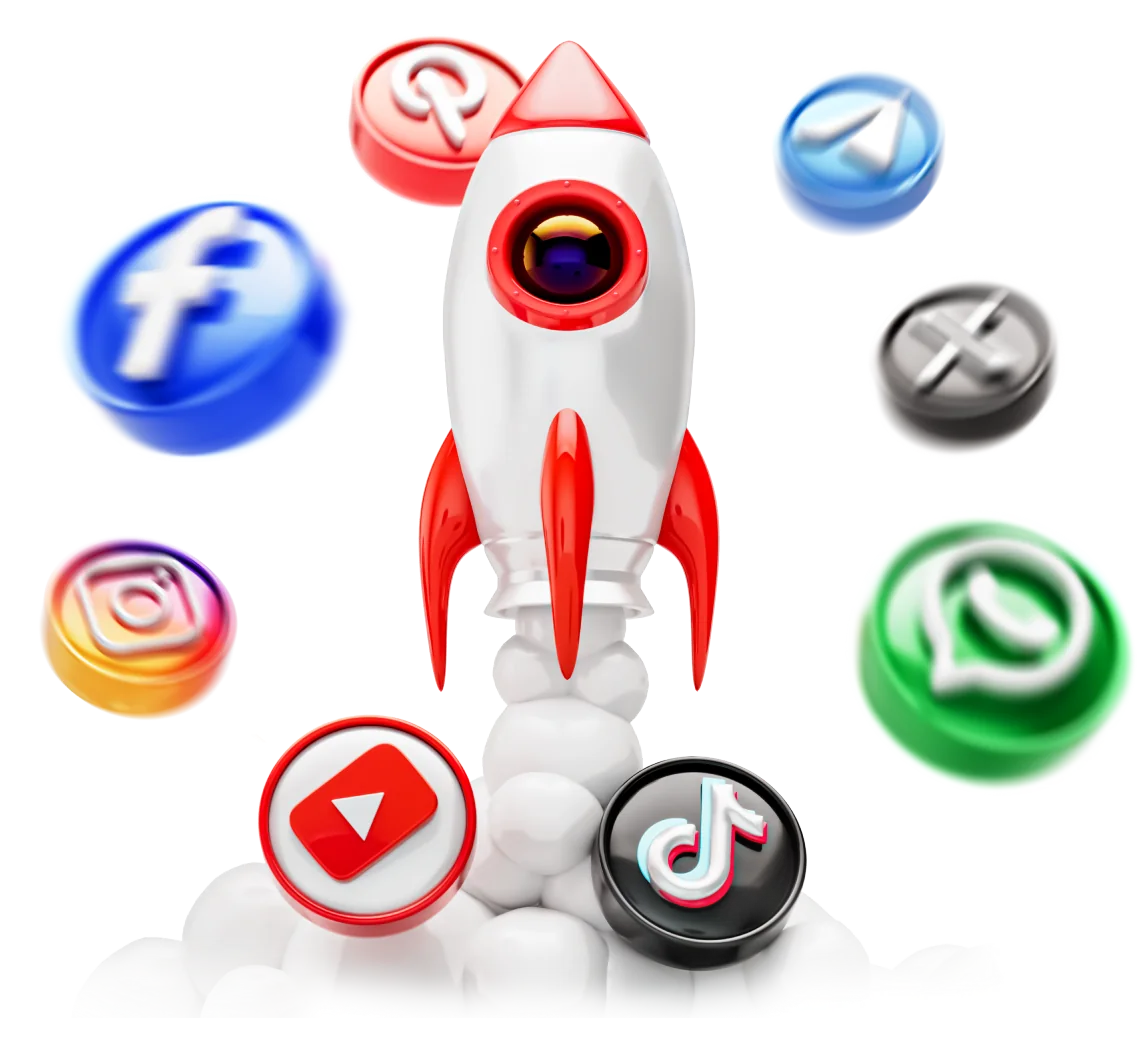 Social media growth rocket illustration